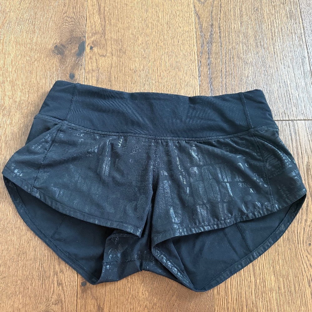 Lululemon speed up shorts with 2.5 inch inseam and in Year Manifesto Foil Black
